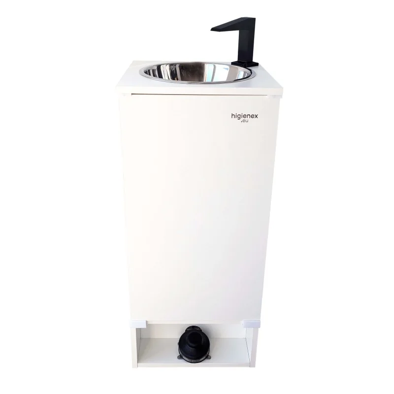 Lavamanos autónomo blanco con grifo cascada negro fabricado en PETG